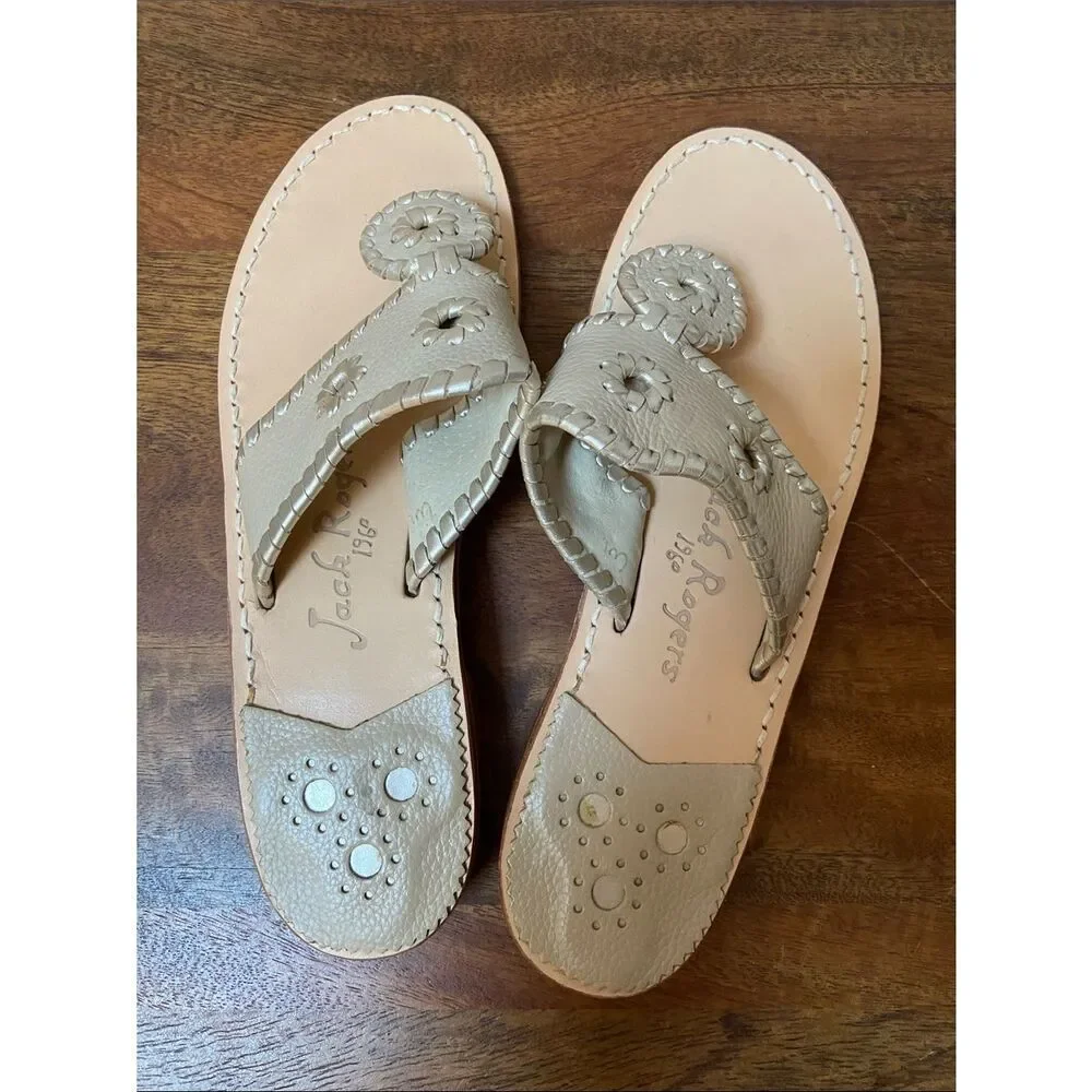 Jack Rogers Women's Hamptons Sandal Beige and Gold